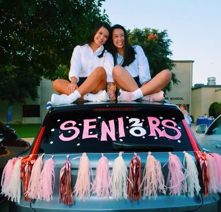 car decorated with pink tassels