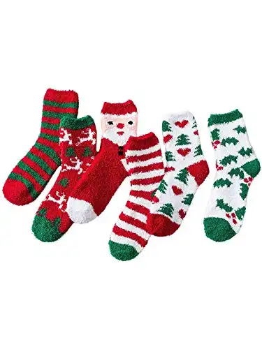 Christmas Fuzzy Socks, 6 pairs